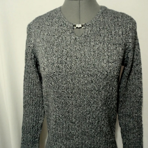KAREN SCOTT for Macy's Knit Sweater Top M Gray Black dual blend Long sleeve - Picture 1 of 7